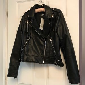 ZARA Womens Black Faux Leather Biker Jacket Size S BRAND NEW WITH TAGS